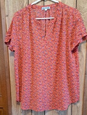 Pleione Red Floral Short-Sleeve Women's Top Size L